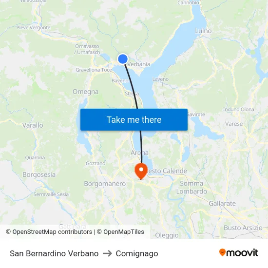 San Bernardino Verbano to Comignago map