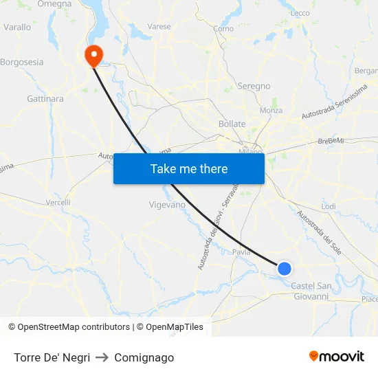 Torre De' Negri to Comignago map