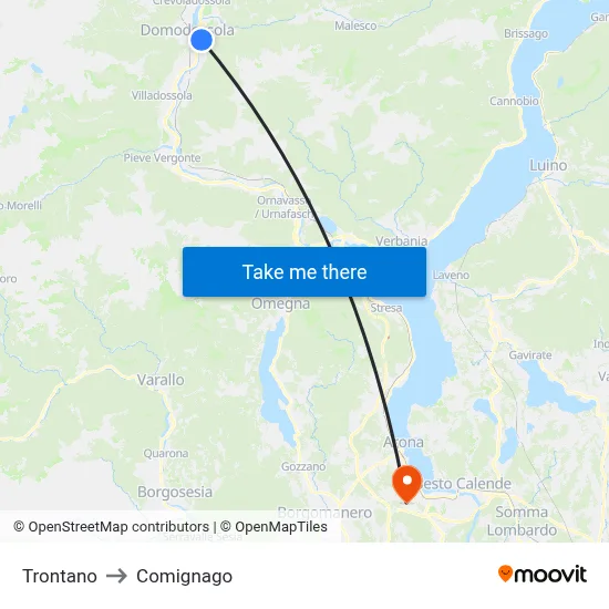 Trontano to Comignago map