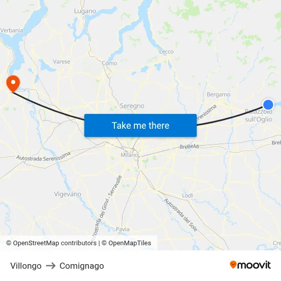 Villongo to Comignago map
