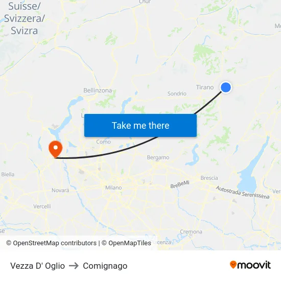 Vezza D' Oglio to Comignago map