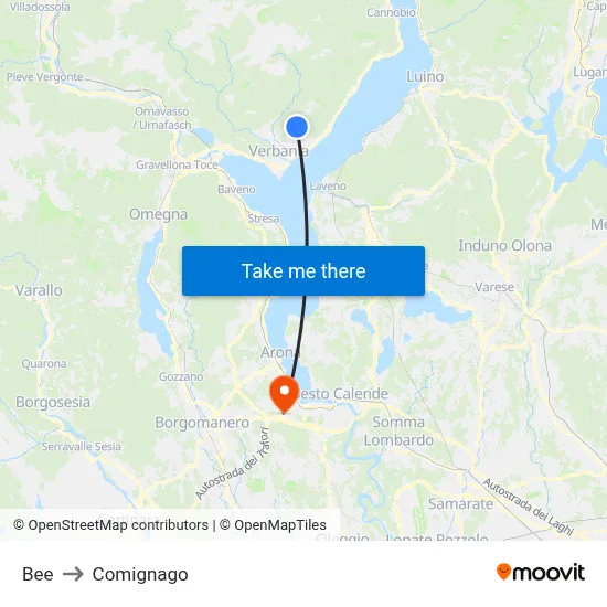 Bee to Comignago map