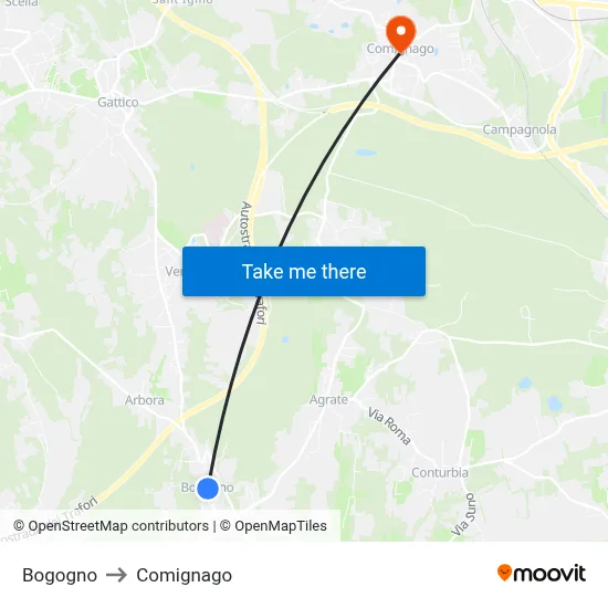 Bogogno to Comignago map