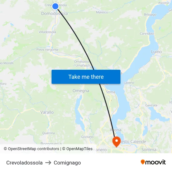 Crevoladossola to Comignago map