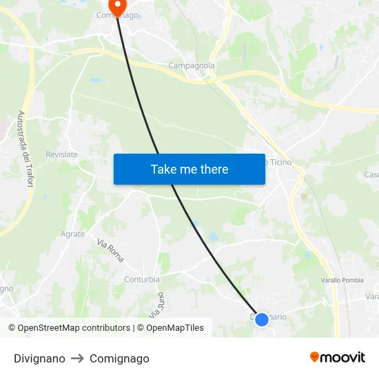 Divignano to Comignago map