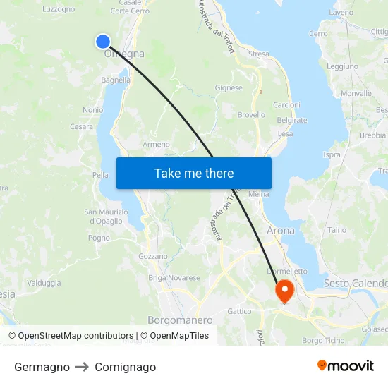 Germagno to Comignago map