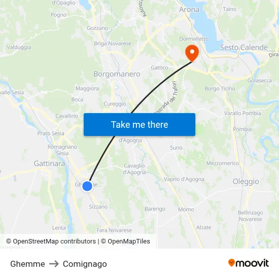 Ghemme to Comignago map