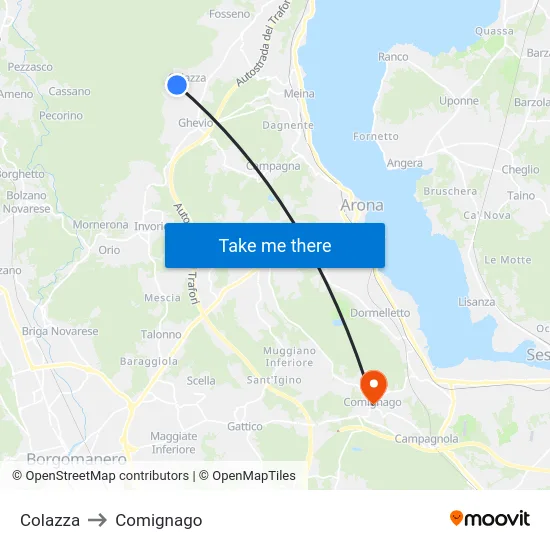 Colazza to Comignago map