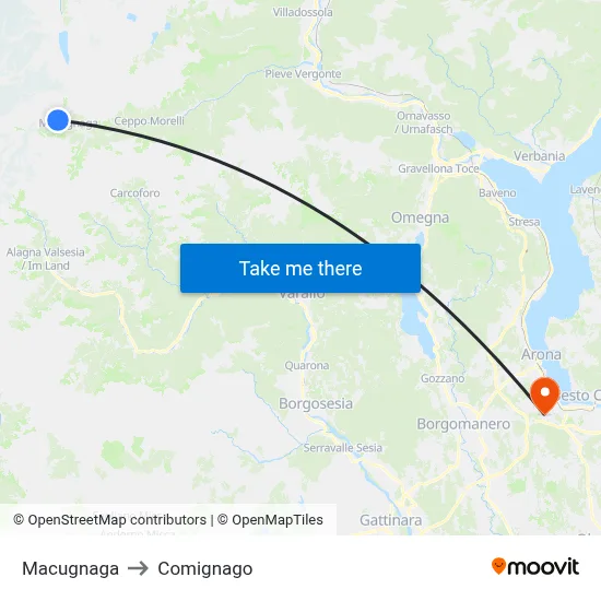 Macugnaga to Comignago map