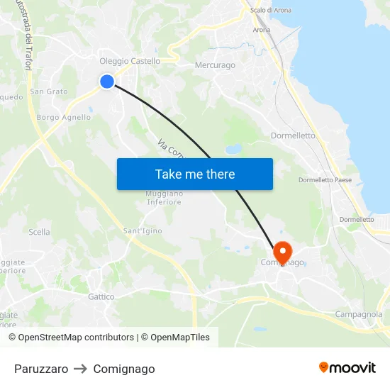 Paruzzaro to Comignago map