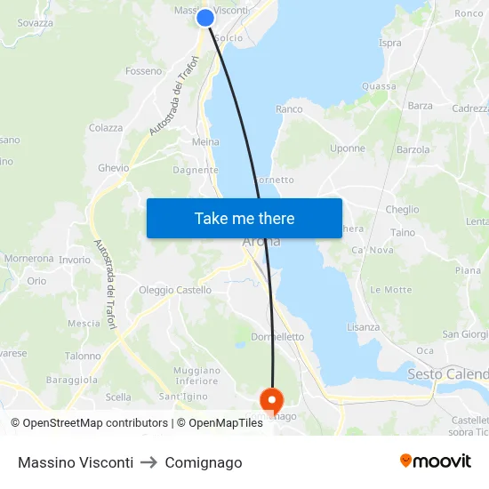 Massino Visconti to Comignago map