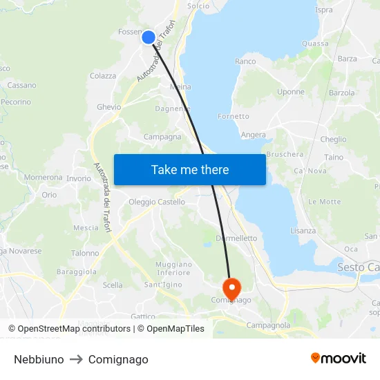 Nebbiuno to Comignago map