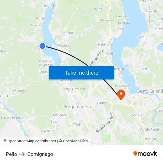 Pella to Comignago map
