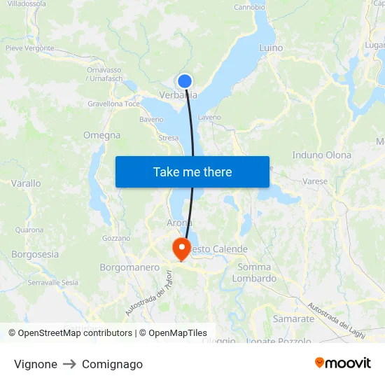 Vignone to Comignago map