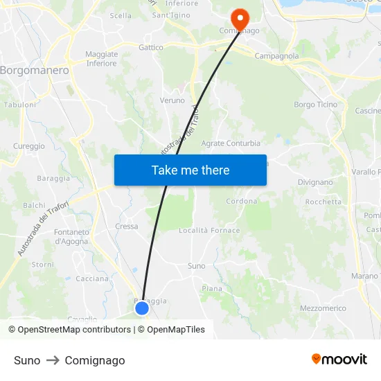 Suno to Comignago map