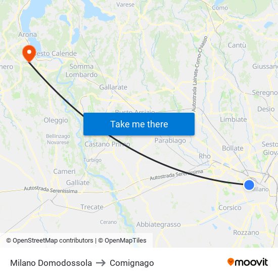 Milano Domodossola to Comignago map