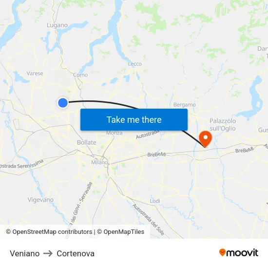 Veniano to Cortenova map