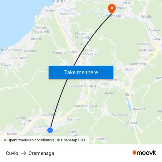 Cuvio to Cremenaga map
