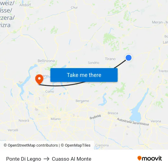 Ponte Di Legno to Cuasso Al Monte map