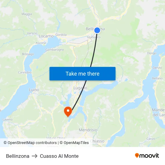 Bellinzona to Cuasso Al Monte map