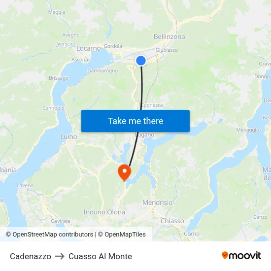 Cadenazzo to Cuasso Al Monte map