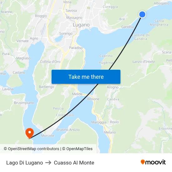 Lake of Lugano to Cuasso Al Monte map