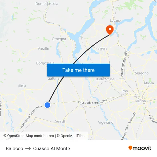 Balocco to Cuasso Al Monte map