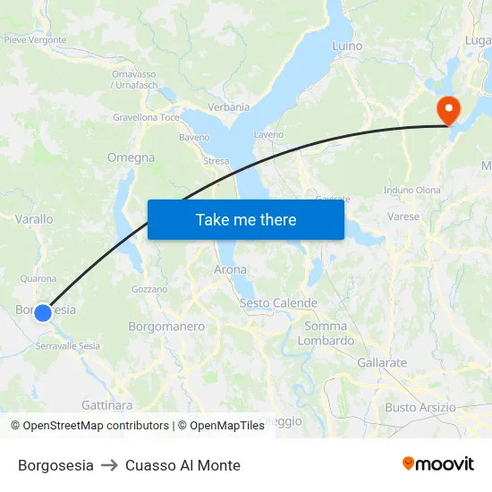 Borgosesia to Cuasso Al Monte map