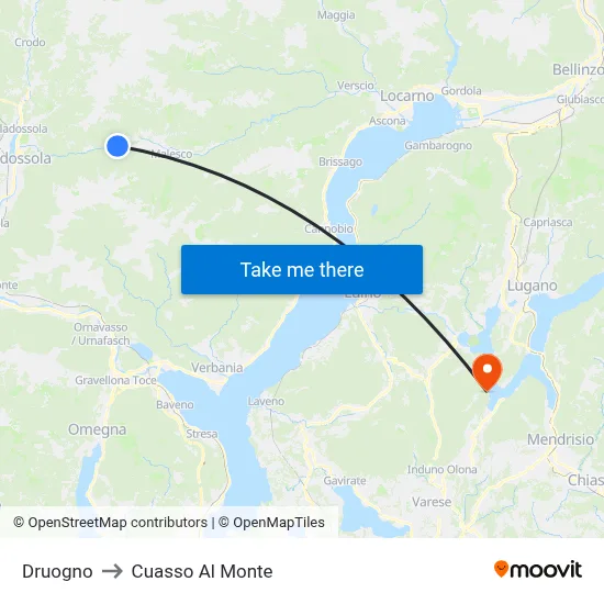 Druogno to Cuasso Al Monte map