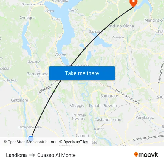 Landiona to Cuasso Al Monte map