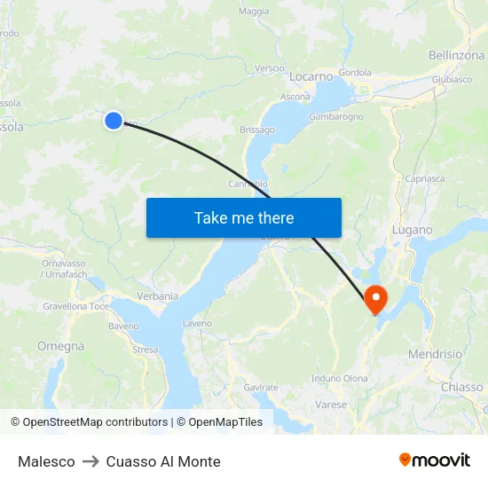 Malesco to Cuasso Al Monte map