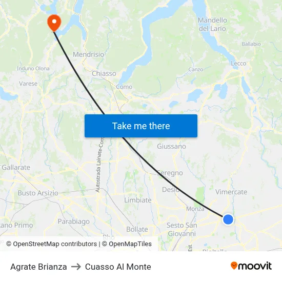 Agrate Brianza to Cuasso Al Monte map