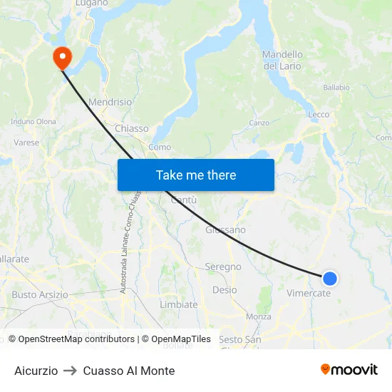 Aicurzio to Cuasso Al Monte map