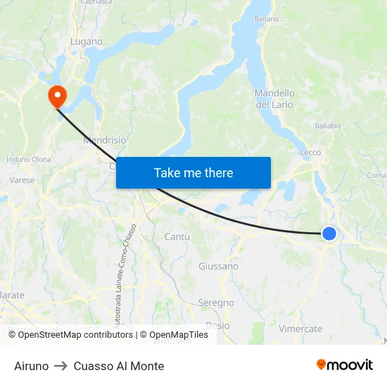 Airuno to Cuasso Al Monte map