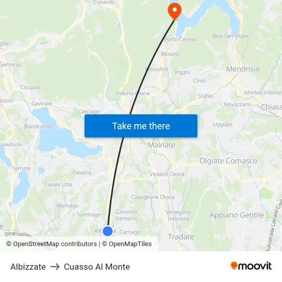 Albizzate to Cuasso Al Monte map