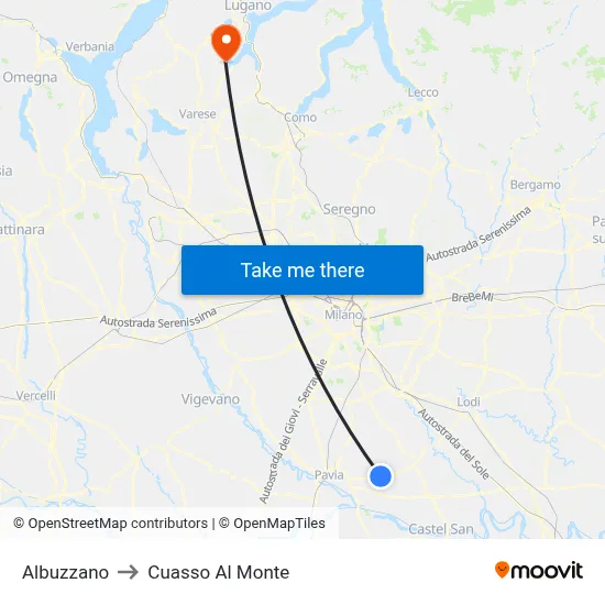 Albuzzano to Cuasso Al Monte map
