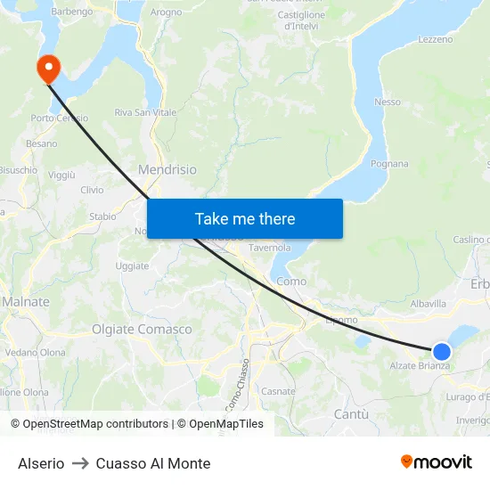 Alserio to Cuasso Al Monte map