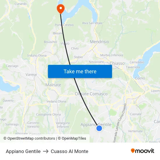 Appiano Gentile to Cuasso Al Monte map