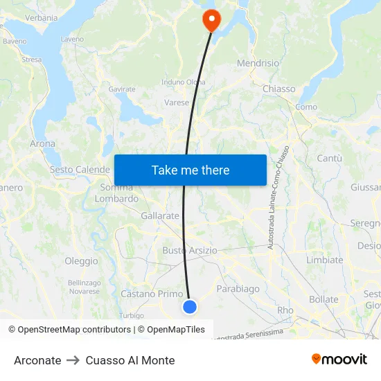 Arconate to Cuasso Al Monte map