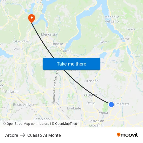 Arcore to Cuasso Al Monte map