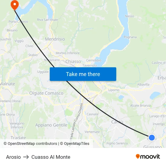 Arosio to Cuasso Al Monte map