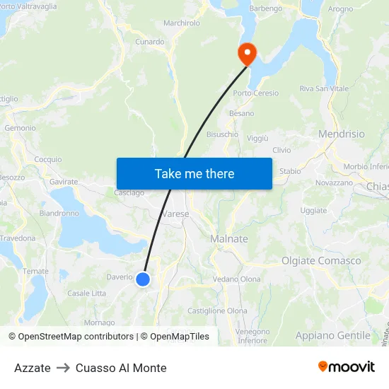 Azzate to Cuasso Al Monte map