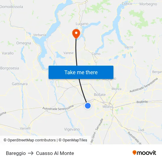 Bareggio to Cuasso Al Monte map