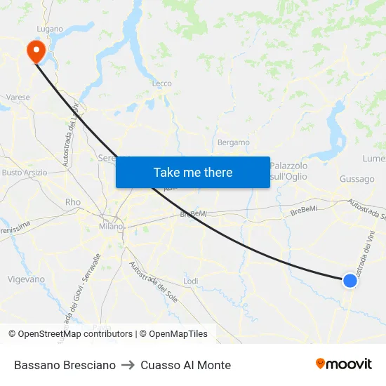 Bassano Bresciano to Cuasso Al Monte map