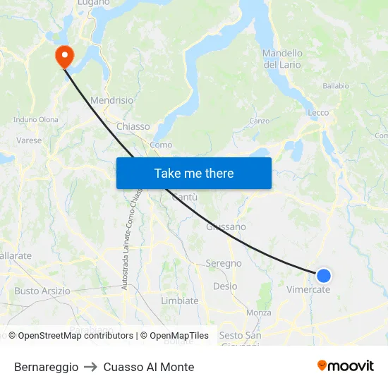Bernareggio to Cuasso Al Monte map