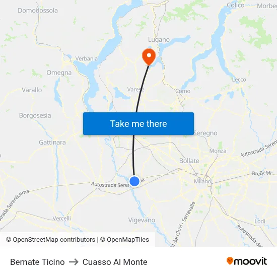 Bernate Ticino to Cuasso Al Monte map