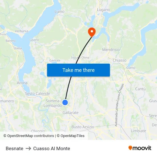 Besnate to Cuasso Al Monte map