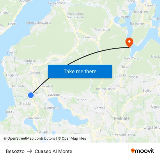 Besozzo to Cuasso Al Monte map