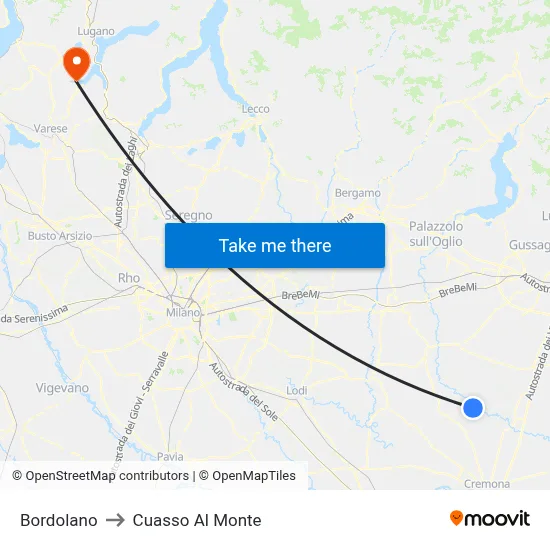 Bordolano to Cuasso Al Monte map