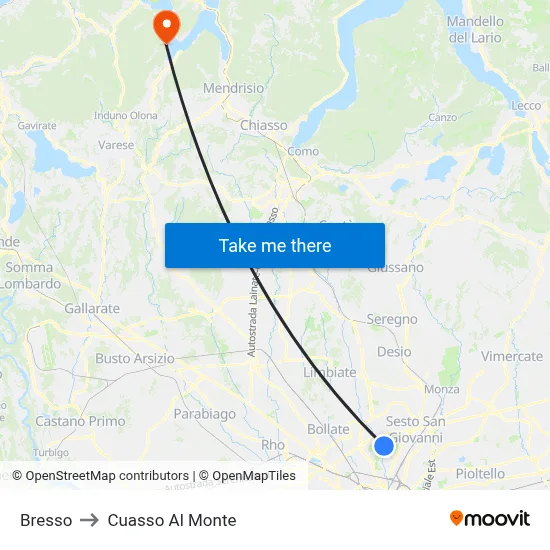 Bresso to Cuasso Al Monte map